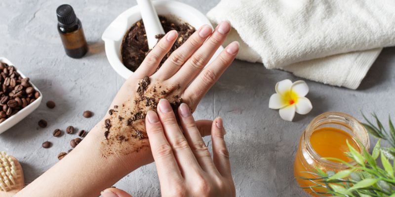 A woman using a non-toxic body wash.