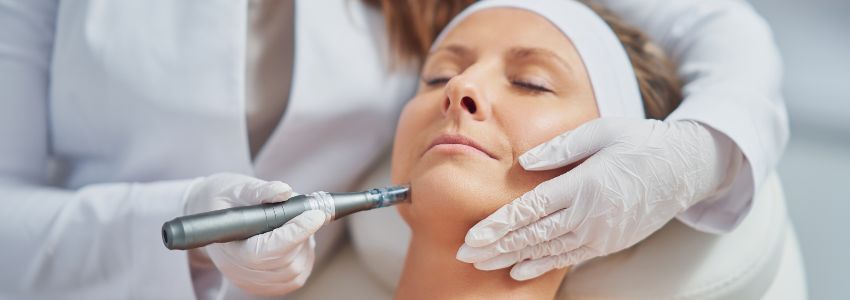 The woman is undergo microneedling.