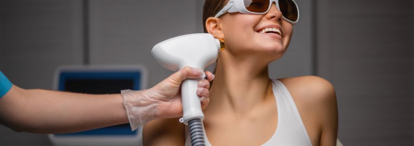 The woman is happy while having a skin treatment.