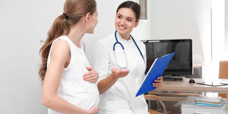 The pregnant woman asks the doctor if she can have laser hair removal.